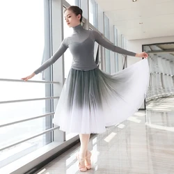 Women Ballet leotards Adults Dance Tops Skirts Suits Adults Soft Gradient Gray Ballet Dress Dance Costumes