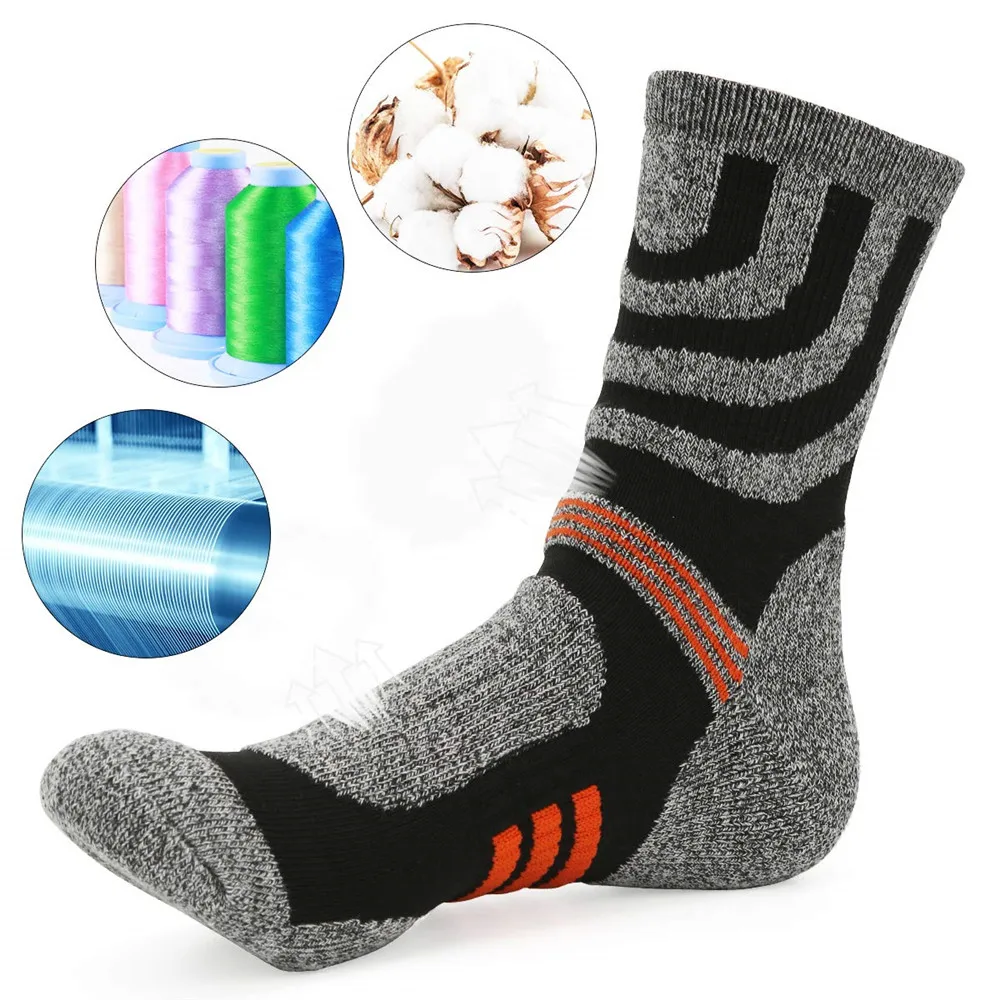 Men Cotton Socks Hiking Walking Running Padded Terry Cushion Anti Blister Warm Winter Sports Socks for Outdoor Cycling Camping