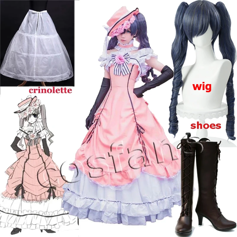 Anime Ciel Phantomhive Cosplay Victorian Women Dress Medieval Ball Gown Costumes Gothic Lolita Black Butler Cosplay Hat Wig