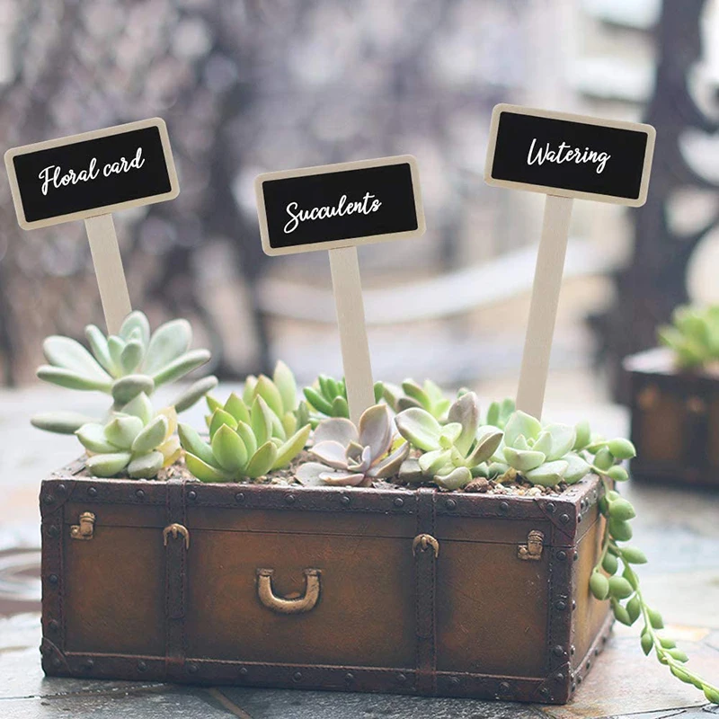 10Pcs Mini Plant Labels Wooden Chalkboard Blackboard Markers For Flower Pot Seed Potted Herbs Vegetables Plant Label