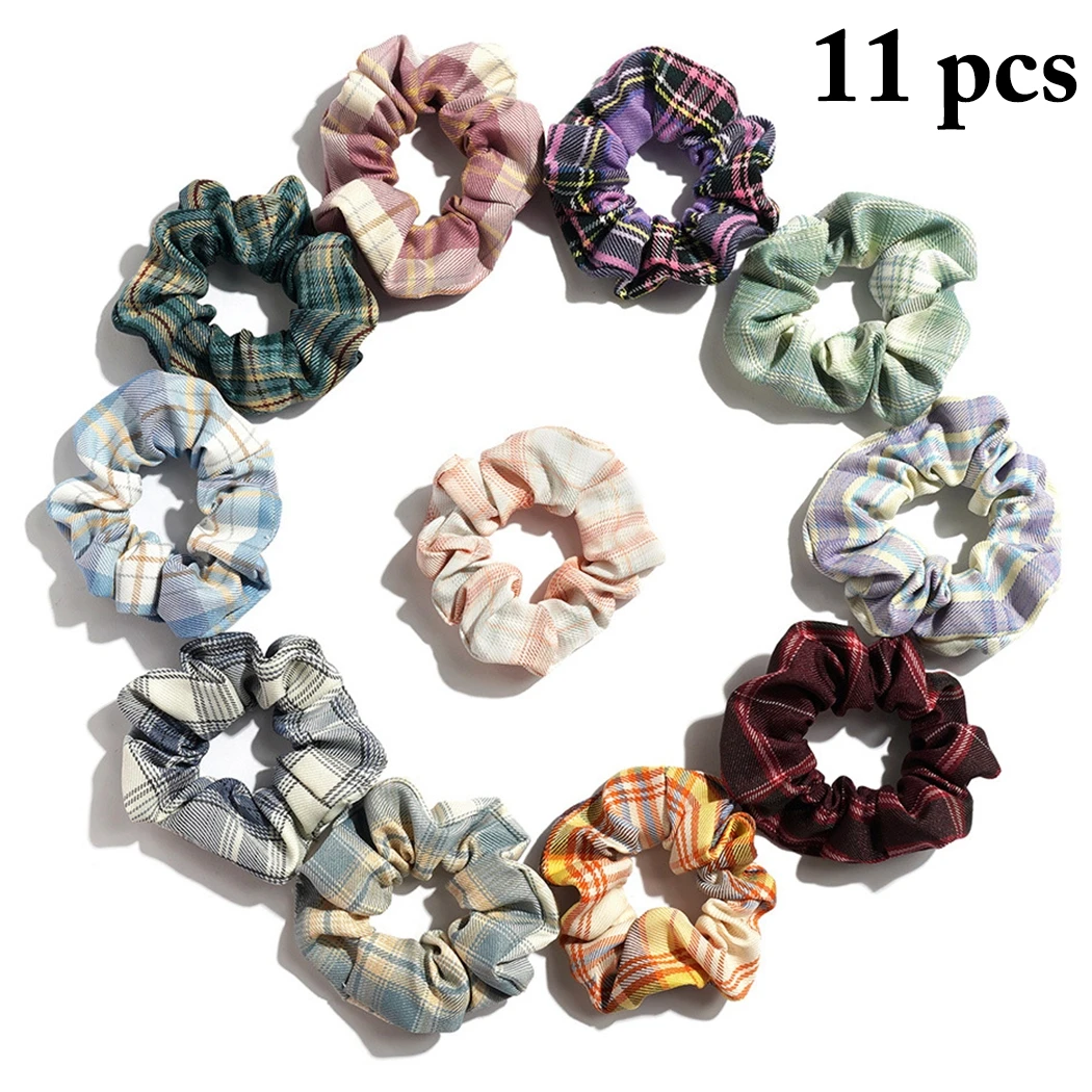 

11pcs Women Plaid Hair Scrunchies Hair bands Elastic Hair Rope Fashion Hair Tie Ponytail Holders Hair Accessories