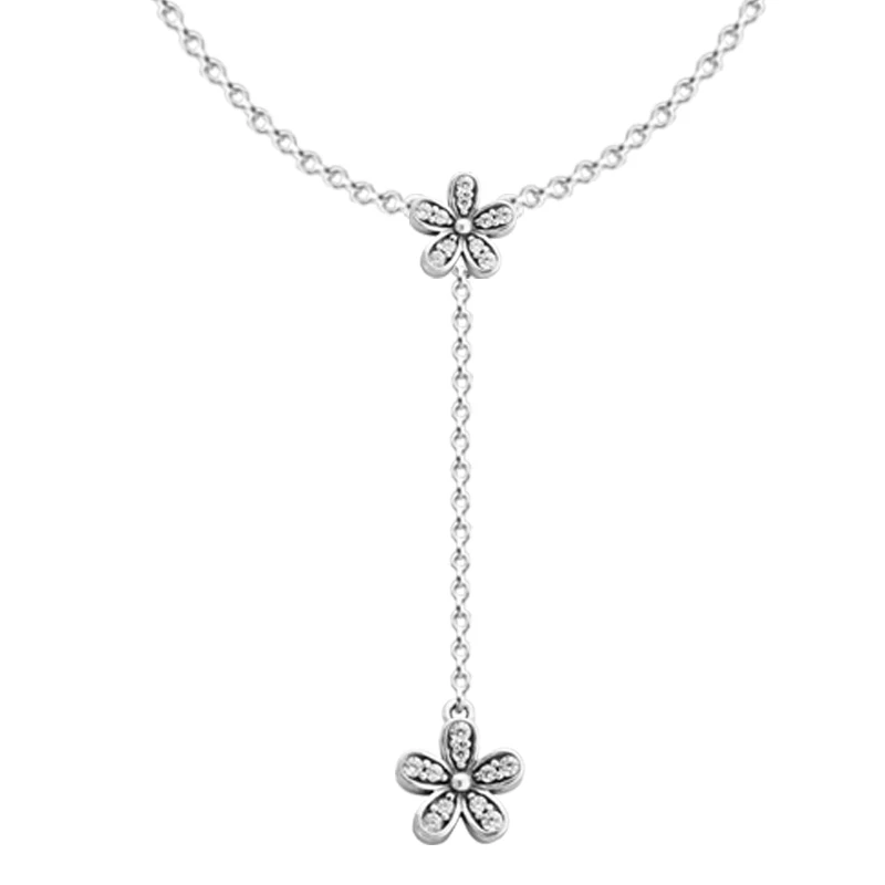 Dazzling Daisies Clear CZ Fits For Beads & Charms DIY Chain Fashion Female Necklace Sterling Silver Jewelry