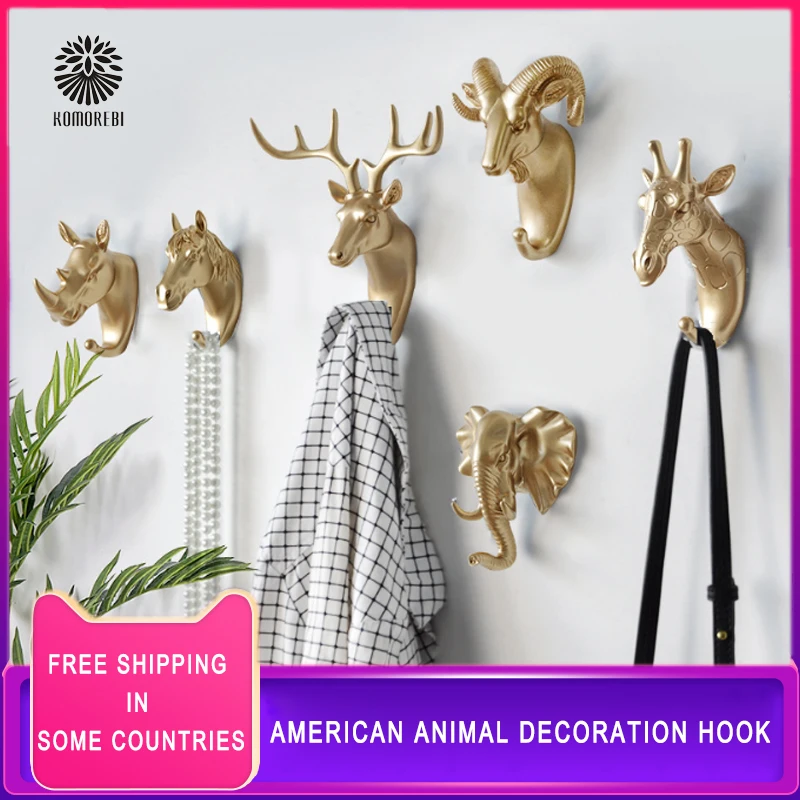 

Creative Wall and Door Decorative Resin Hanger Animal Head Modeling European Style Overcoat Hooks Elephant Deer Horse Bag Hanger