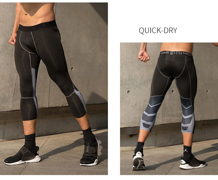 Männer Sport 3/4 Geerntete Hosen Gym Lauf Leggings Männliche Joggings Elastische Kompressionen Sweatpant Fußball Basketball Hosen – Detail 5