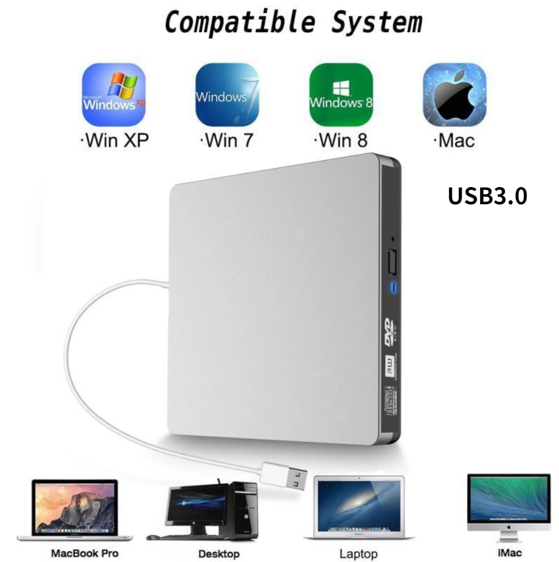 USB 3,0 Externes Optisches Laufwerk CD-RW DVD +-RW DVD-RAM Schriftsteller CD-Player DVD Brenner Kompatibel