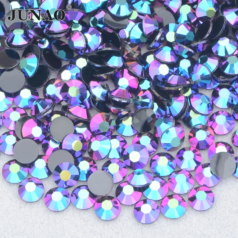 JUNAO 4 5 6mm Purple Red AB Non Hotfix Flatback Crystal Rhinestone Resin Strass Sticker Glue On Round Glitter Nail Stone