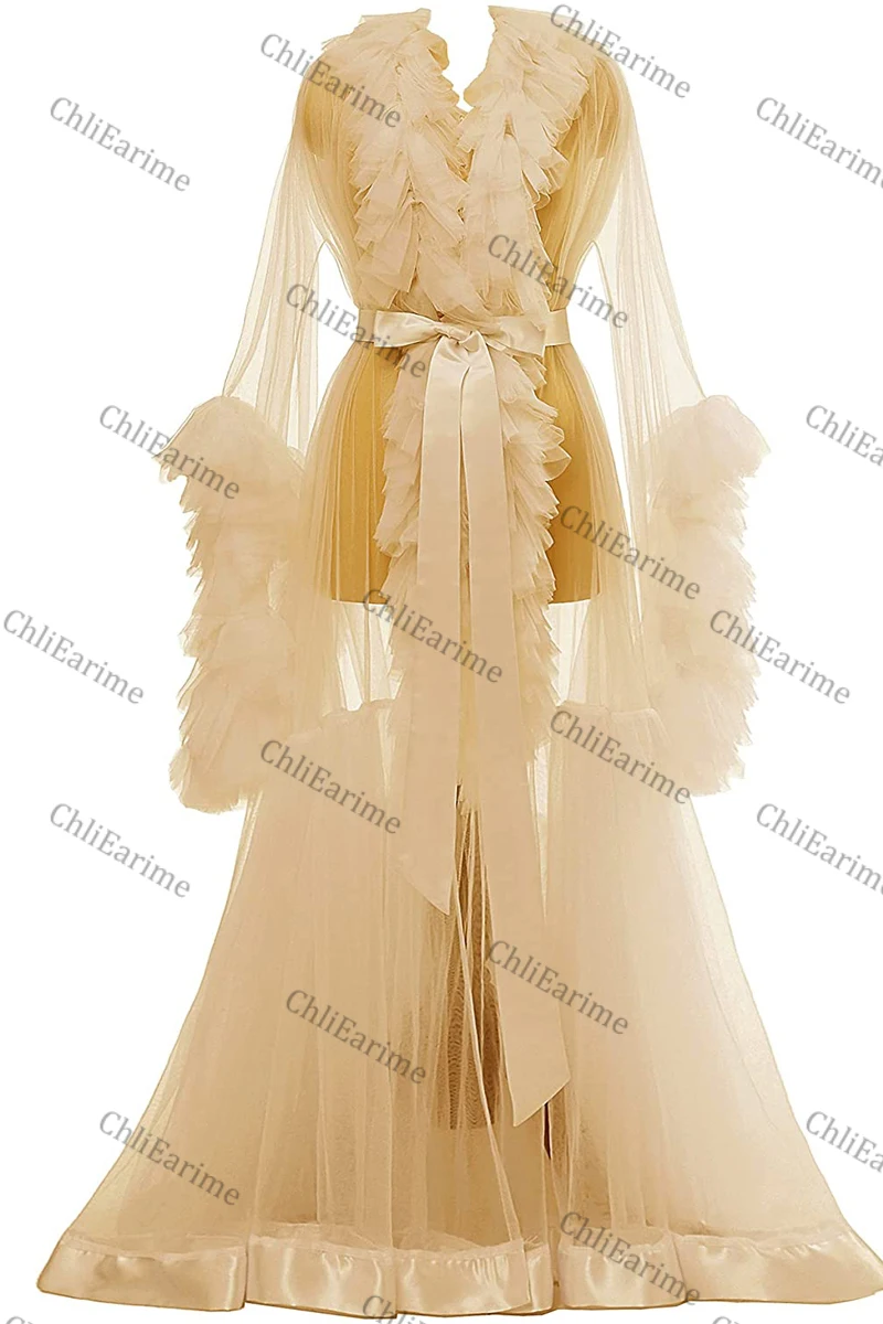 Ladies tulle silk belt maternity robe camera dress