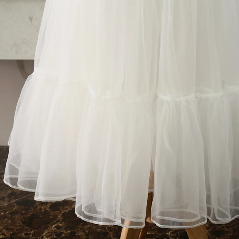 Rok dalam untuk pernikahan, Organza Lolita hitam putih 80cm rok bawah pengantin panjang Crinoline untuk gaun pernikahan