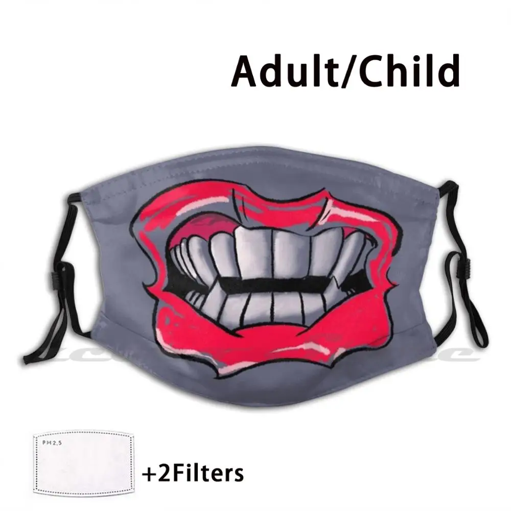 

Rock And Roll Lips Mask Cloth Reusable Print Filter Washable Cute Flu Face Ask Happy Smiling Funny