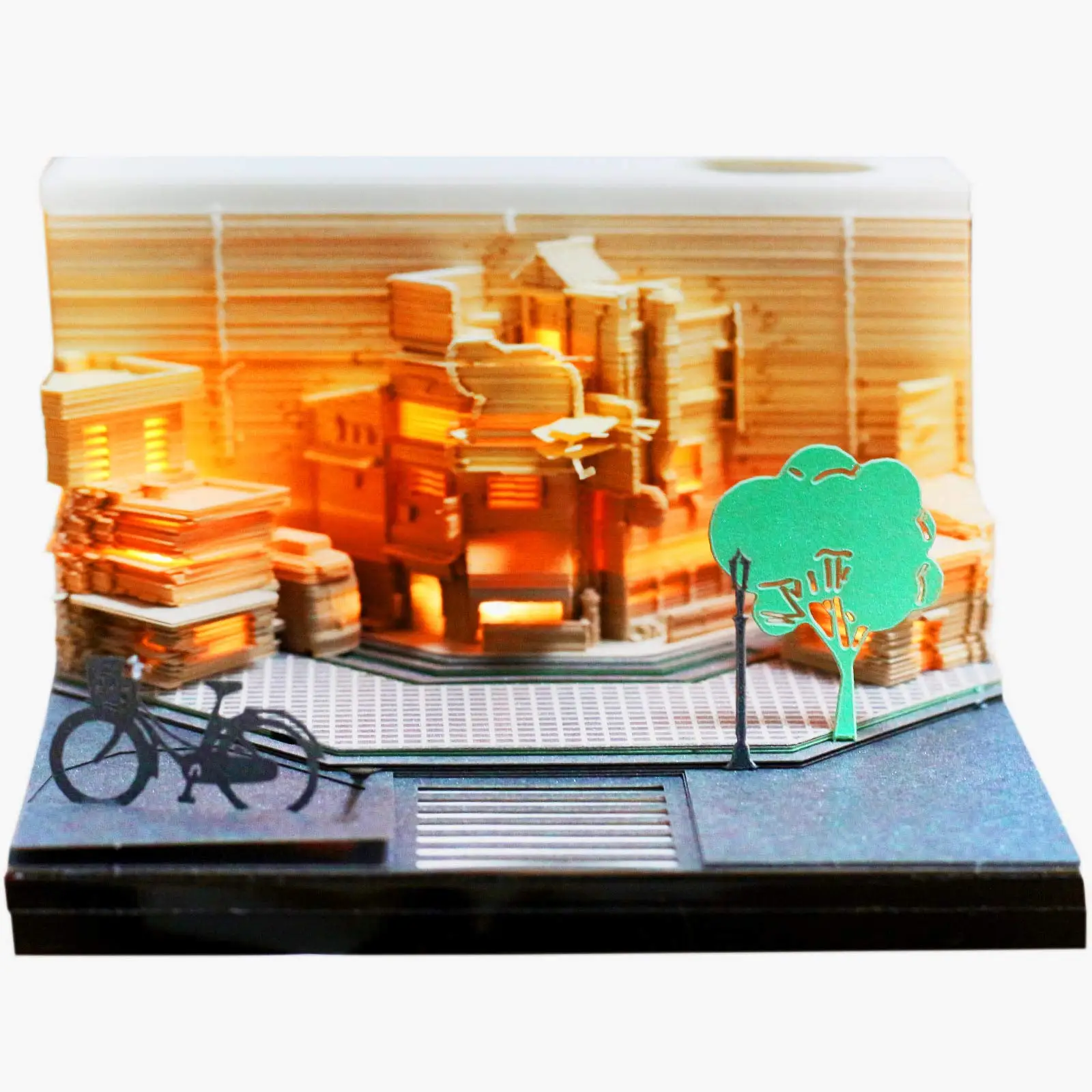 

Block 3D Memo Pads Novelty Vintage Buildings Car Christmas Halloween Paper Note with LED Light for Student Office Perfect Gift