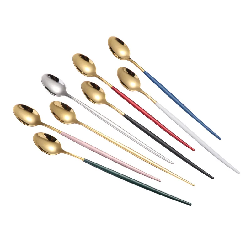 Creative 304 Stainless Steel Long Handle Spoon Thicken Tableware Tea Coffee Ice Cream Mixing Spoons Teaspoons Kitchen Dinnerware