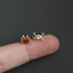 1 PCS Cute Mini Shiny Zircon Crab Shape Stud Cuff Earring Trendy Gold Color Steel Helix Bar Ear Cartilage Piercing Jewelry