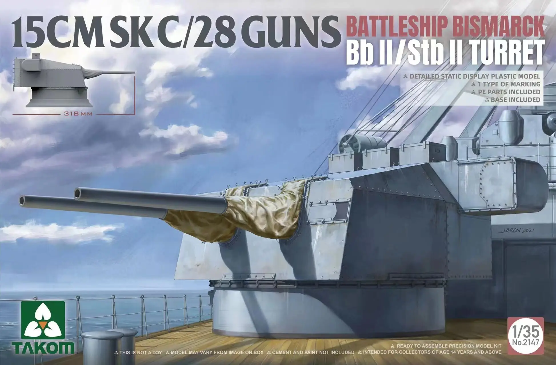 

TAKOM 2147 1/35 15CMSK C/28 Guns Battleship Bismarck Bb II/Stb II Turret Model Kit Assemble