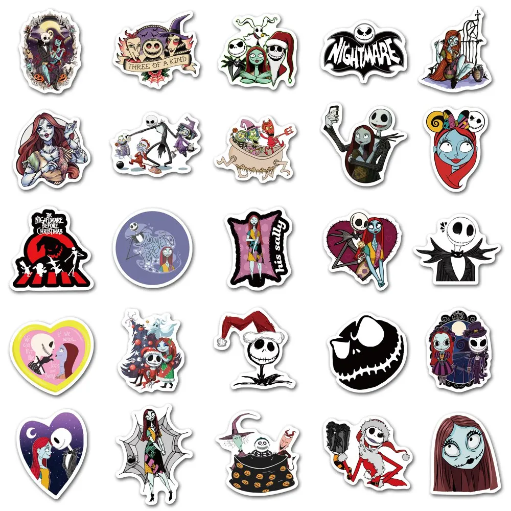 50Pcs New Nightmare Before Christmas Stickers Halloween Theme Waterproof Stickers for Laptop Skateboard Phone Luggage