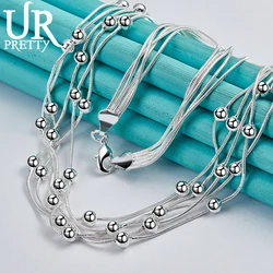 UPRETTY New 925 Sterling Silver Smooth Ball Five Snake Chain Necklace 16 Inch For Woman Party Wedding Charm Jewelry Gift