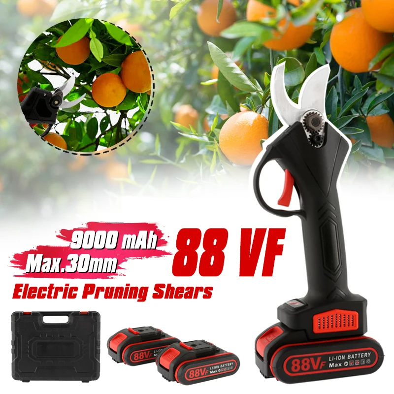 

88V Cordless Pruner Lithium-ion Pruning Shear Efficient Fruit Tree Bonsai Pruning Branch Cutter Scissors 2 Battery Trimming Tool