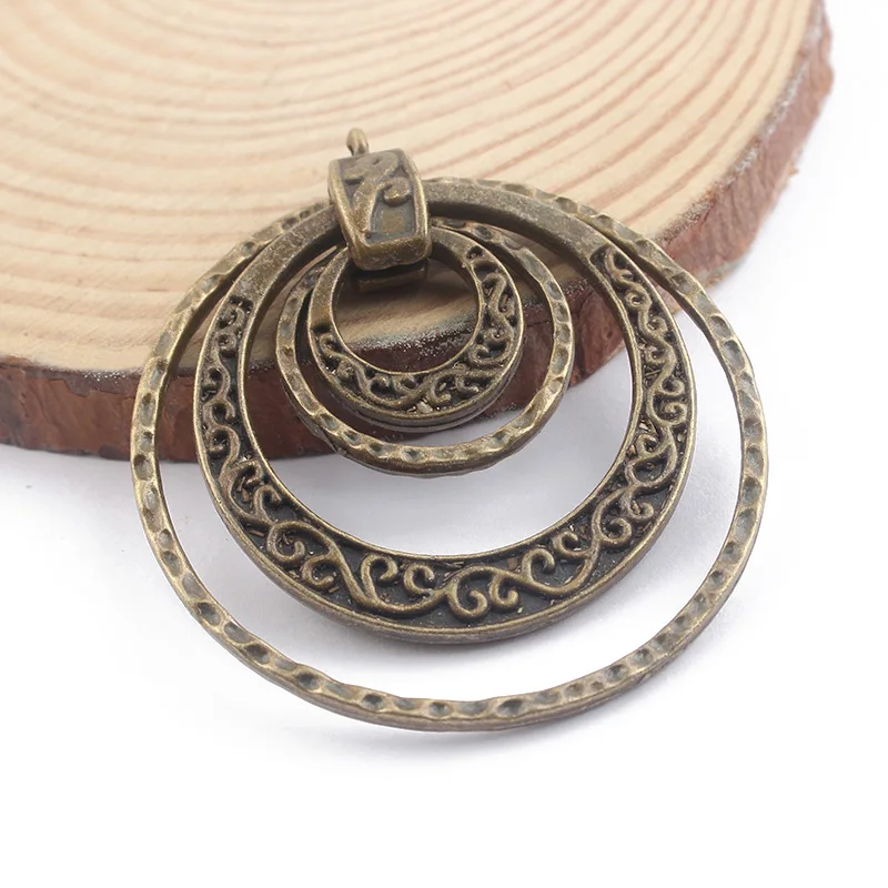 3pcs Antique Brown Color Ethnic Multicircle 4 Circle Moveable Hammered Crafts Pendant For Necklace Jewelry Making Craft 45mm