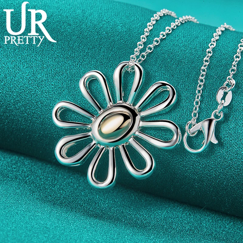 URPRETTY 925 Sterling Silver Daisy Necklace 16/18/20/22/24/26/28/30 Inch Snake Chain For Woman Party Engagement Wedding Jewelry