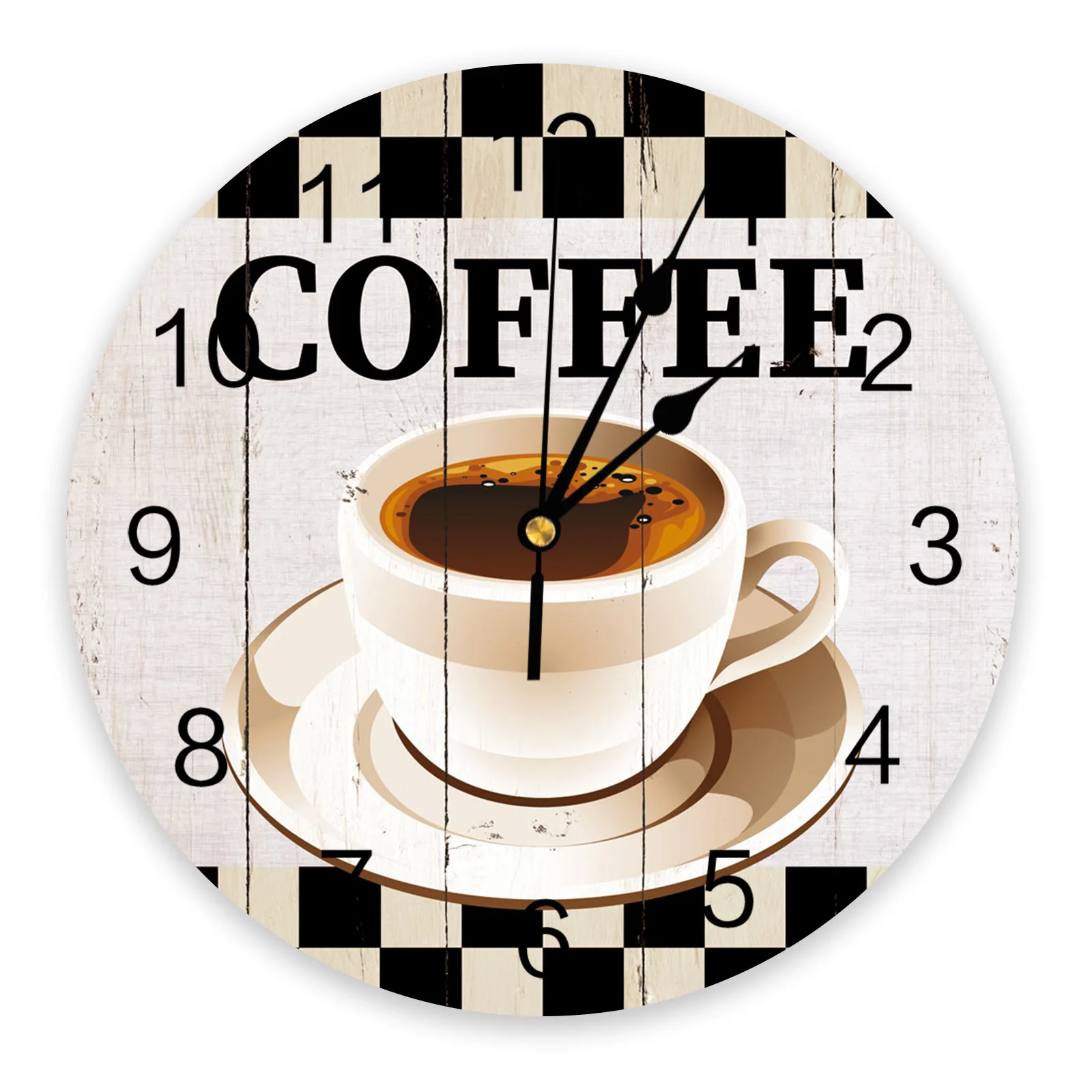 Coffee Retro Wood Grain Lattice Wall Clock For Modern Home Decoration Teen Room Living Room Needle Hanging Watch Table Clock