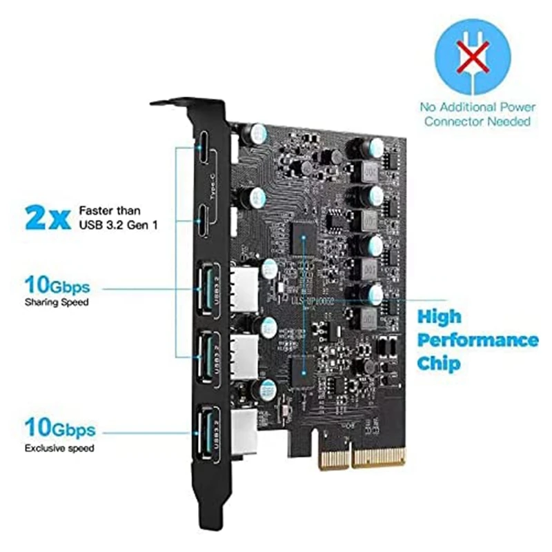 PCIe to USB 3.2 Gen 2 Card with 20Gbps Bandwidth 5-Port (3X USB-A -2X USB-C) Converter PCIE Splitter for Windows 10/8