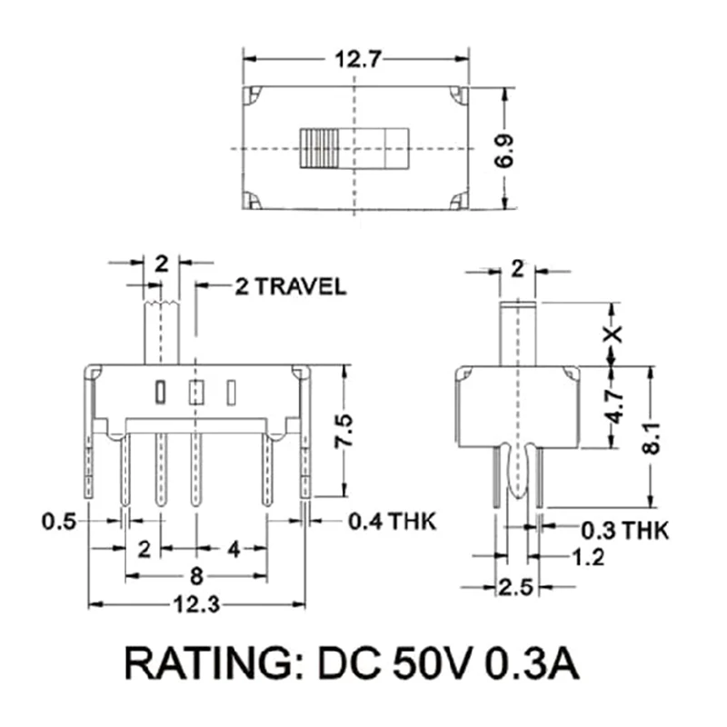 مفتاح انزلاق تبديل جانبي ، مفاتيح صغيرة للمقاطعة ، SS23D07 ، 8Pin ، 10