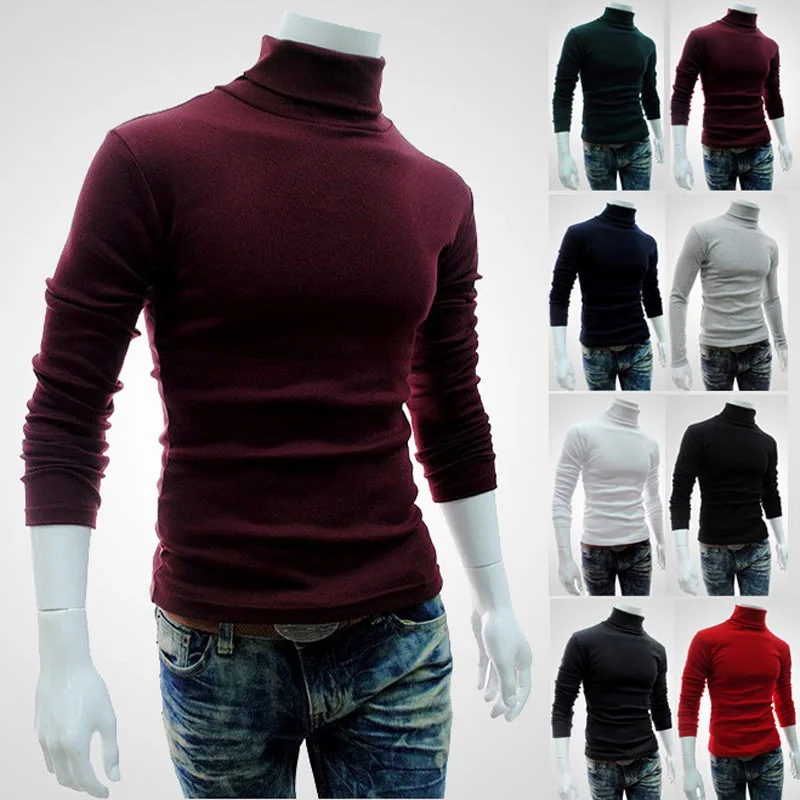 Autumn Winter Men\'s Sweater Mens Turtleneck Solid Color Pullovers Men Clothing Slim Fit Male Knitted Sweaters pull homme MY277