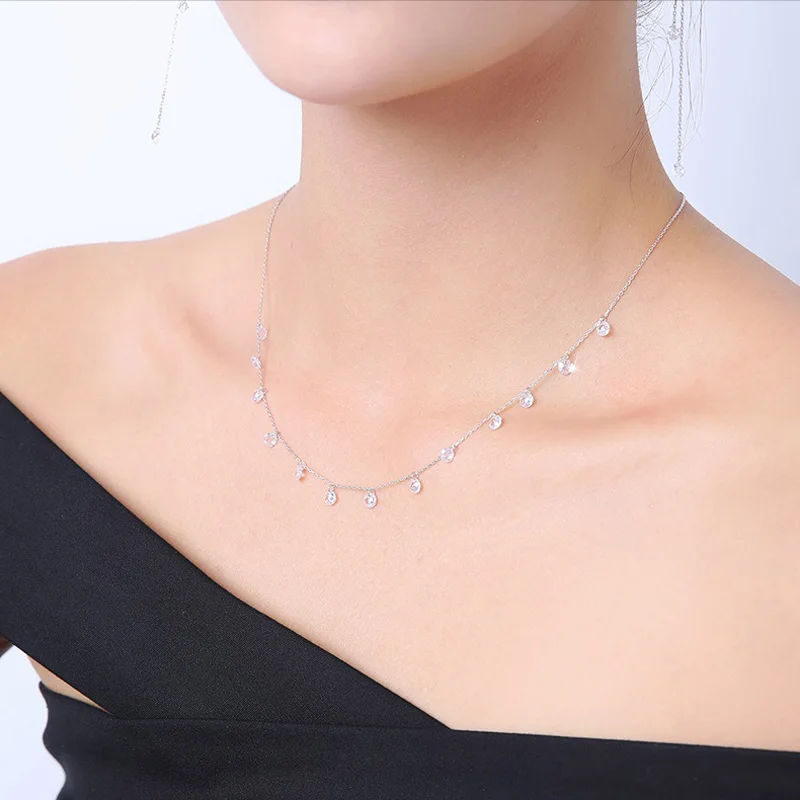 Simple 925 Sterling Silver Shiny Multi-Zircon Pendant Necklace Set Choker Circularity Pendant Gift For Fashion Woman NK047