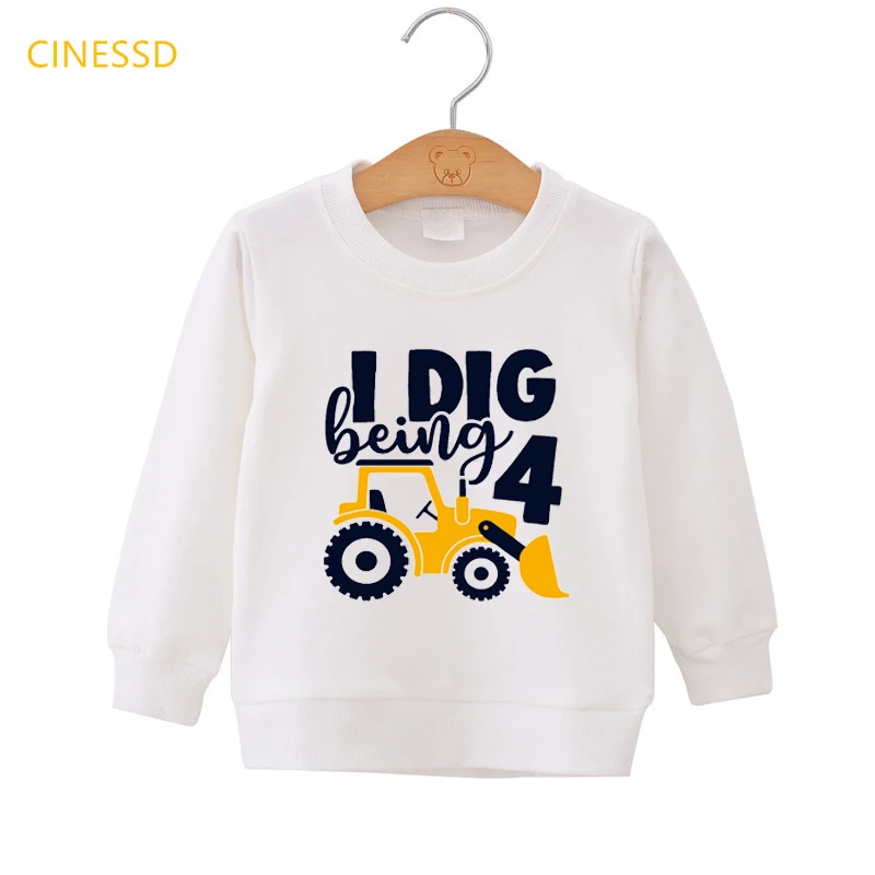 

Sweatshirt Children I Dig Being 3-9 Excavator Print Funny Fleece Jacket For Kids Boy White Long Sleeve Tracksuit Jumper Pullover