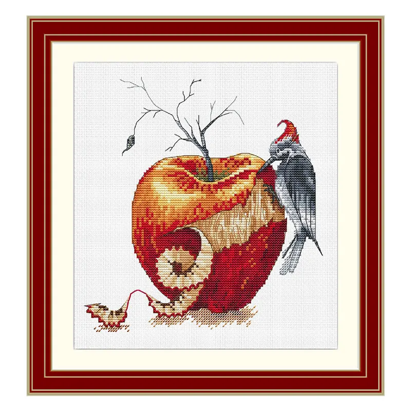 Cross Stitch Kit Fishxx Precision Printing S303 Woodpecker Apple Fun Pattern Home Hand Embroidery