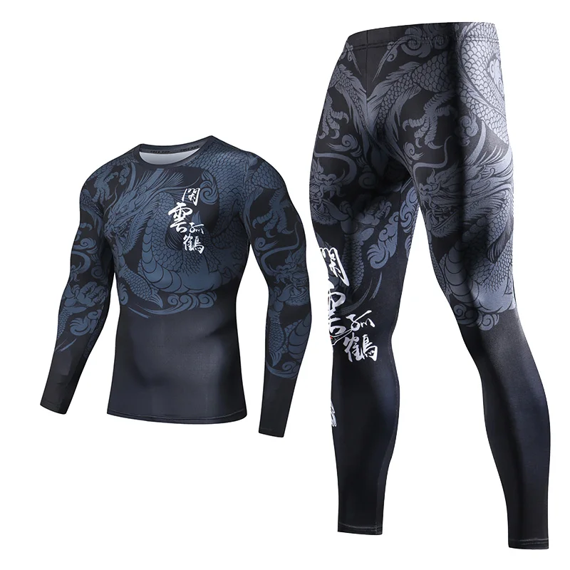 ZRCE-traje deportivo estampado en 3d para hombre, chándales de dragón chino, conjunto de compresión de dos piezas, camiseta Rashgard, conjunto de