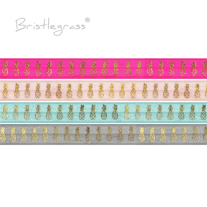 BRISTLEGRASS 5 Yard 5/8" 15mm Pineapple Foil Print FOE Fold Over Elastics Spandex Bands Hair Tie Headband Tutu Dress Sewing Trim