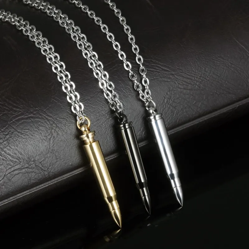 2022 NEW Stainless Steel Men Gift Bullet Pendant Necklace Gold-color Black Color Women's Jewelry March 8 Perfume Jewelry