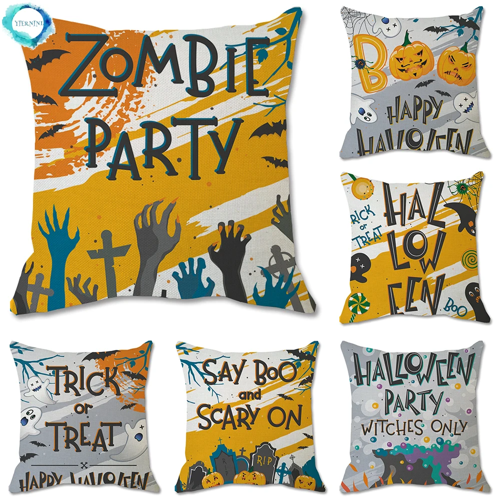 

Cartoon Halloween Decor Cotton Linen Pillow Case Decorative Pillow Cover Cushion Cover for Household Bedroom Home Decor 45X45CM