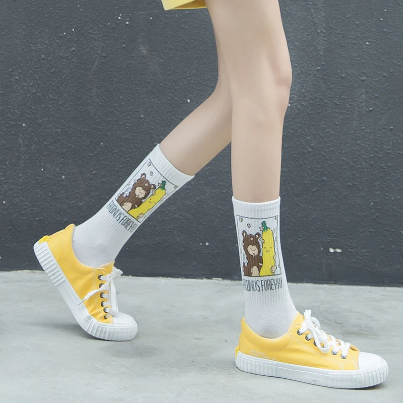 Socks Women Funny Cartoon Banana Socks Harajuku Cool Skateborad Sokken Art Fashion Cotton Hipster Happy Cute Socks Woman