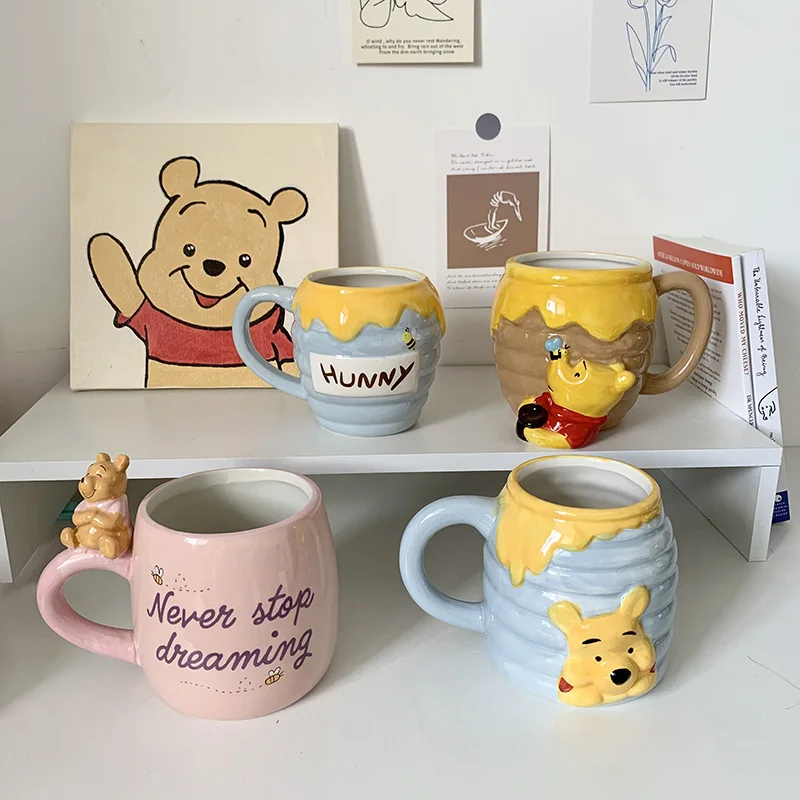 Disney Winnie the Pooh Honey Pot Cup Action Figure Toys Winnie Pooh Eeyore Ceramics Cup Cute Coffee Tea Mugs