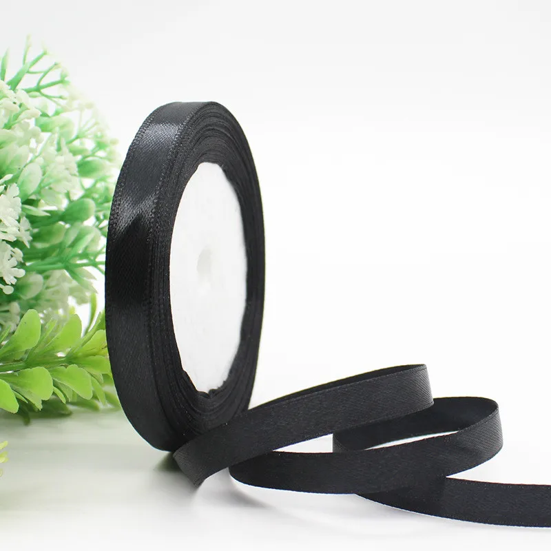 25Yards Black Satin Ribbons DIY Artificial Silk Roses Supplies Handicraft Sewing Accessories Material Gift Wrapping Ribbon