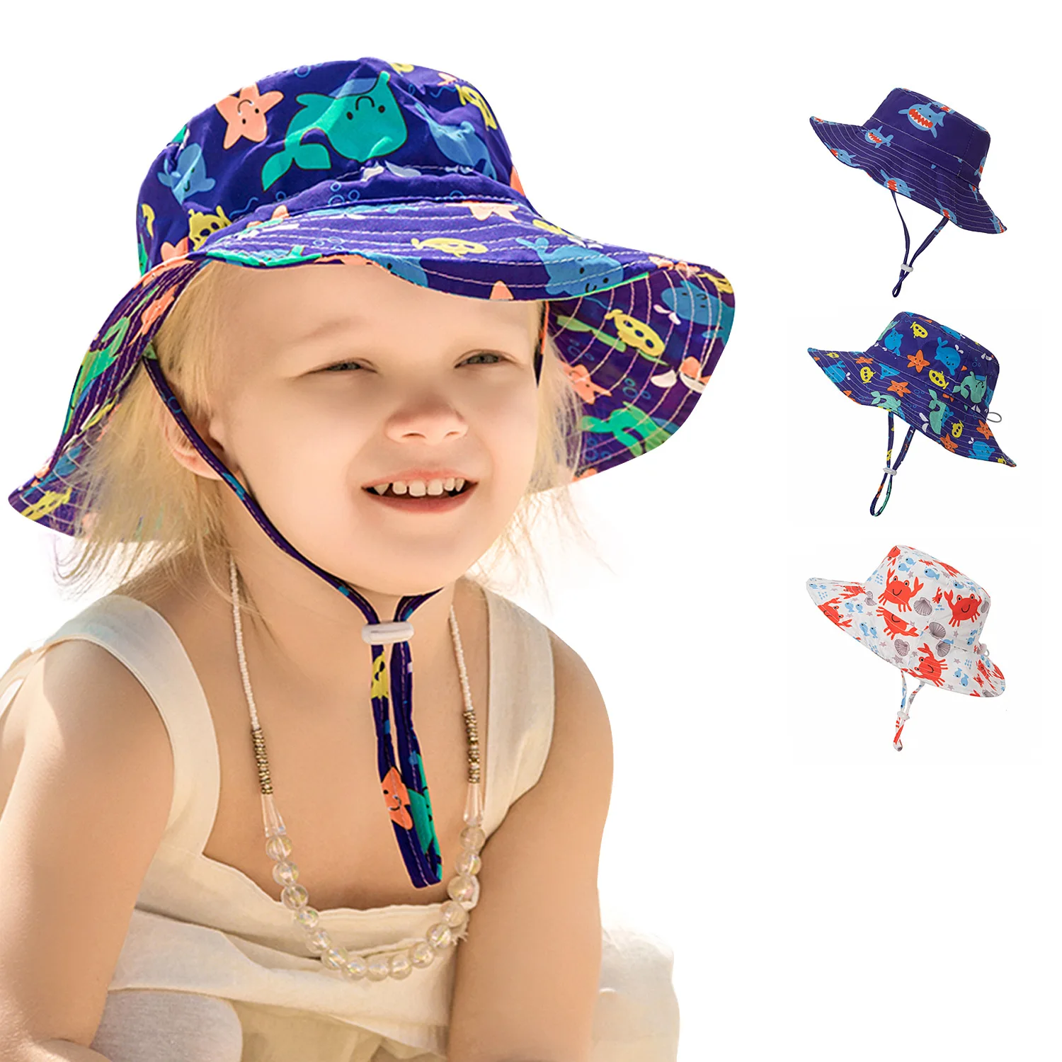 

2021 New Ocean Animal Children Sun Hats Fisherman's Hat Fashion Baby Boys Girls Bucket Caps