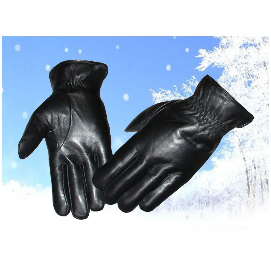 Leather Gloves Men\'s Sheepskin Wool Winter Thickening Warm Fur One Real Wool Gloves Split Finger Sheepskin Gloves Wind and Cold