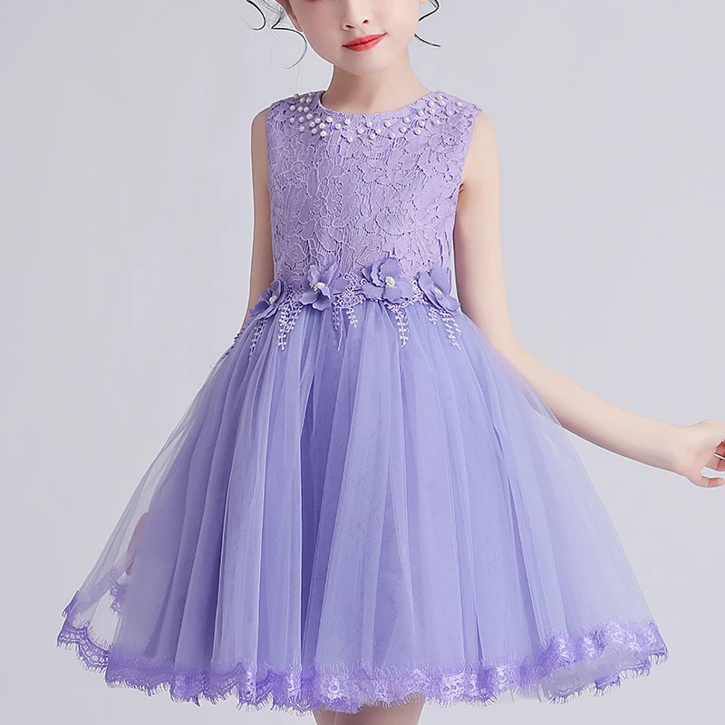 Kids Girls‘ Dress Wedding Party Clothes Flower Beading Gown Princess Summer Girls Frock Costumes Children\'s Elegant Dress