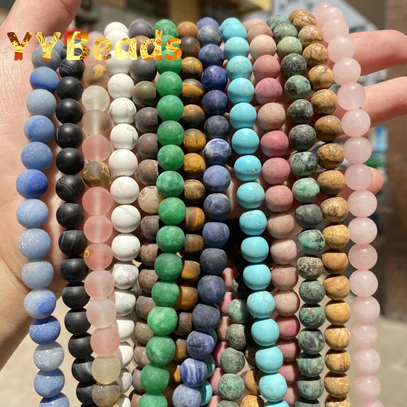 Natural Matte Turquoises Jades Quartz Jaspers Agates Tiger Eye Stone Charms Minerals Beads For Jewelry Making Bracelet 4-12mm