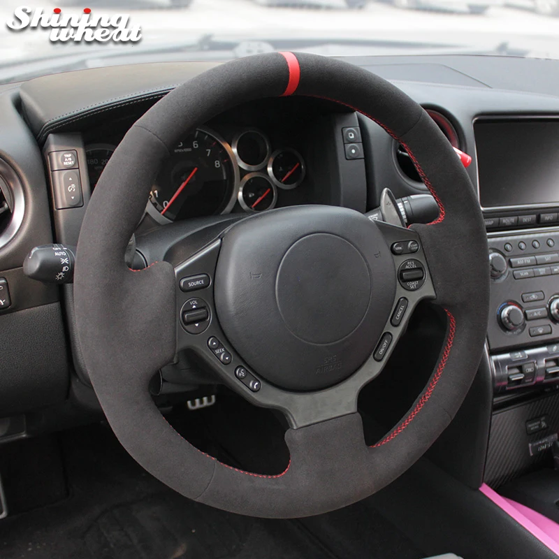 

Shining wheat Black Suede Car Steering Wheel Cover for Nissan GTR GT-R (Nismo) 2008-2016