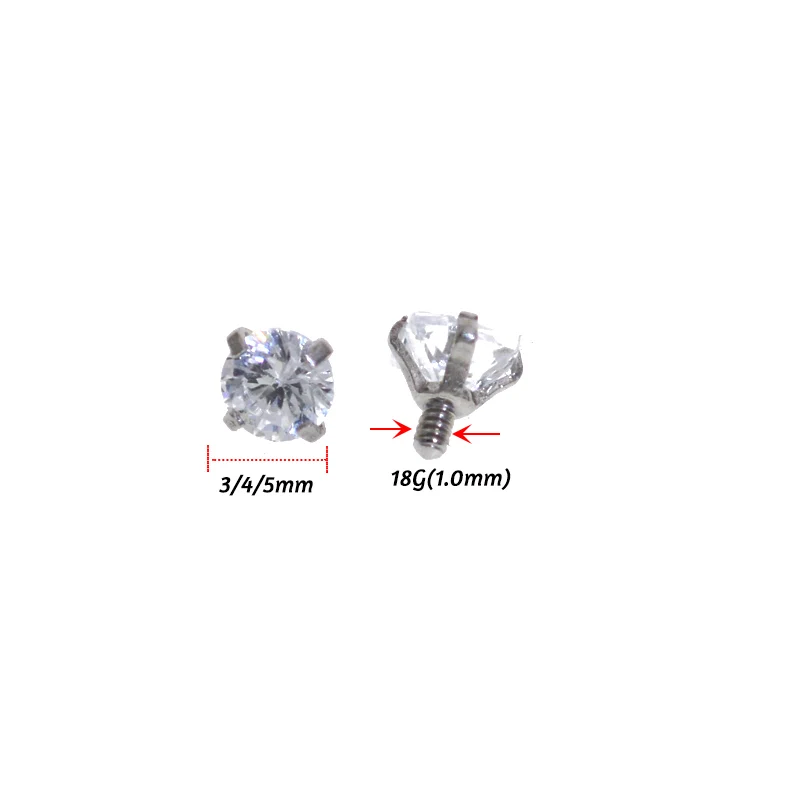 10Pcs 1.0x2-5mm Zircon Top Part For Ear Cartilage Tragus Piercing Body Jewelry DIY Component For Monore Labret Lip Stud