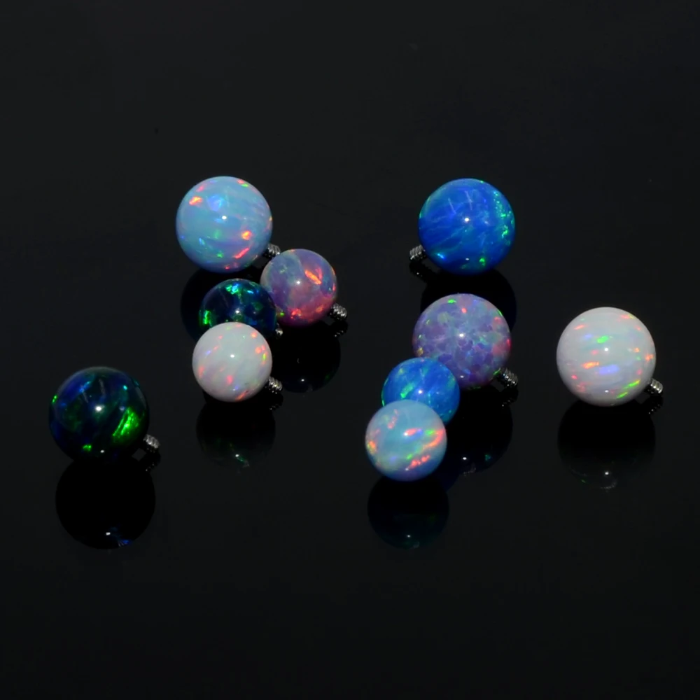 1 PC G23 Titanium/Surgical Steel Opal Bead Ball Labret Stud Lip Ring Ear Tragus Cartilage Helix Earring Body Piercing Jewelry