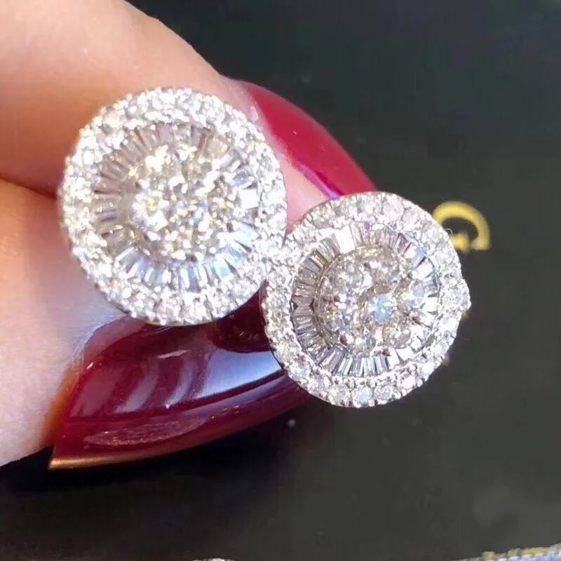 Urok 14K Gold Lab Diamond Stud kolczyk prawdziwe 925 sterling silver biżuteria zaręczynowe kolczyki ślubne dla kobiet prezent ślubny