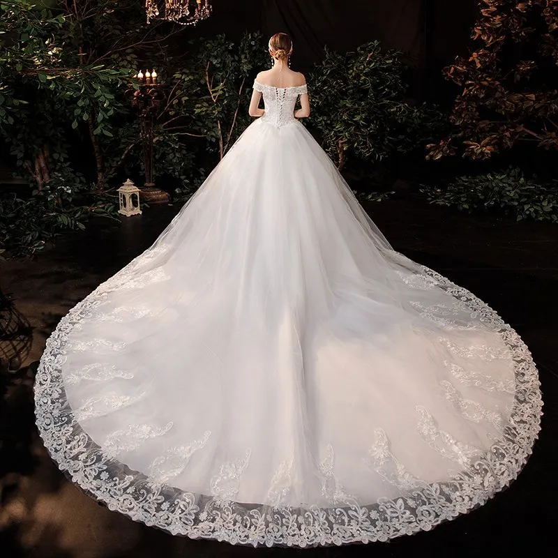 Trem longo laço vestido de casamento, vestido de princesa, bordado, luxo, estoque claro, tamanho 6, 2024