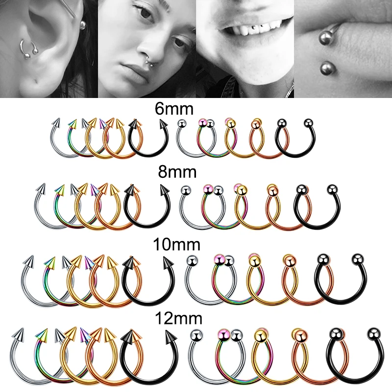 

10Pcs Surgical Steel Ball & Spike Horseshoe Piercing Circular Septum Nose Ring Nipple Hoops Septum Eyebrow Ear Piercing Jewelry