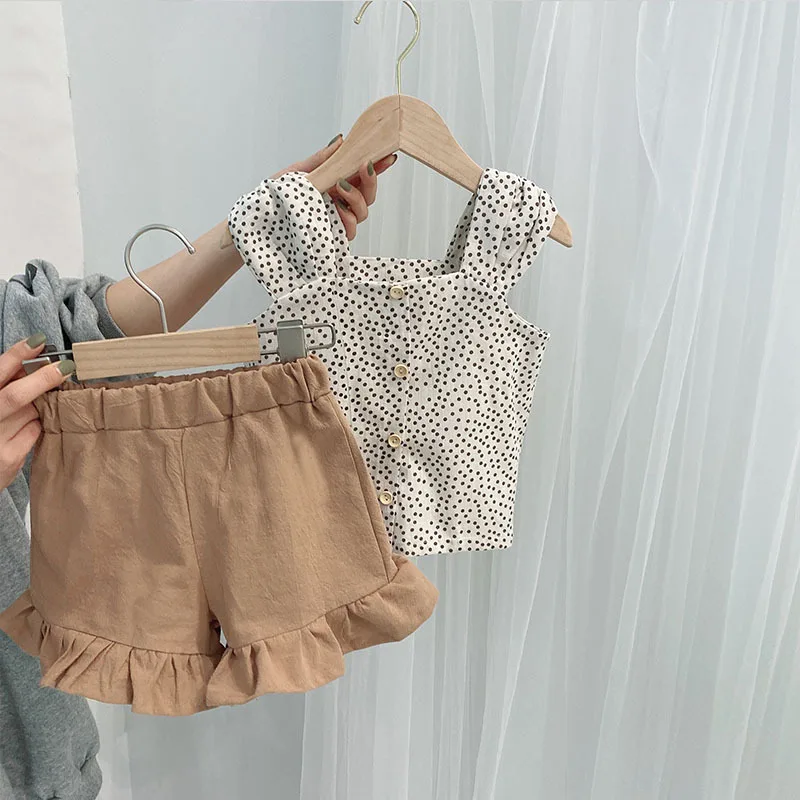 Conjunto 2 peças de algodão para bebé menina, colete casual e shorts, roupa de criança, novidade para o verão