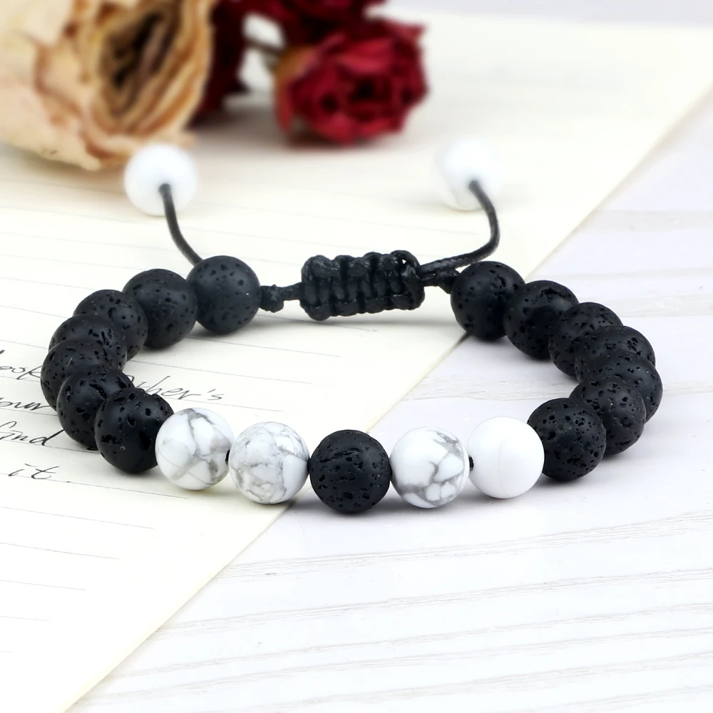 Pulsera de cuentas de Lava de piedra Natural para hombre, brazaletes elásticos hechos a mano de malaquita, howlita, hematita, roca volcánica,