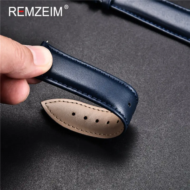 REMZEIM Soft Calfskin Leather Watch Straps Red Blue Green White Watchband 14mm 16mm 18mm 20mm 22mm Wrist Band Bracelet