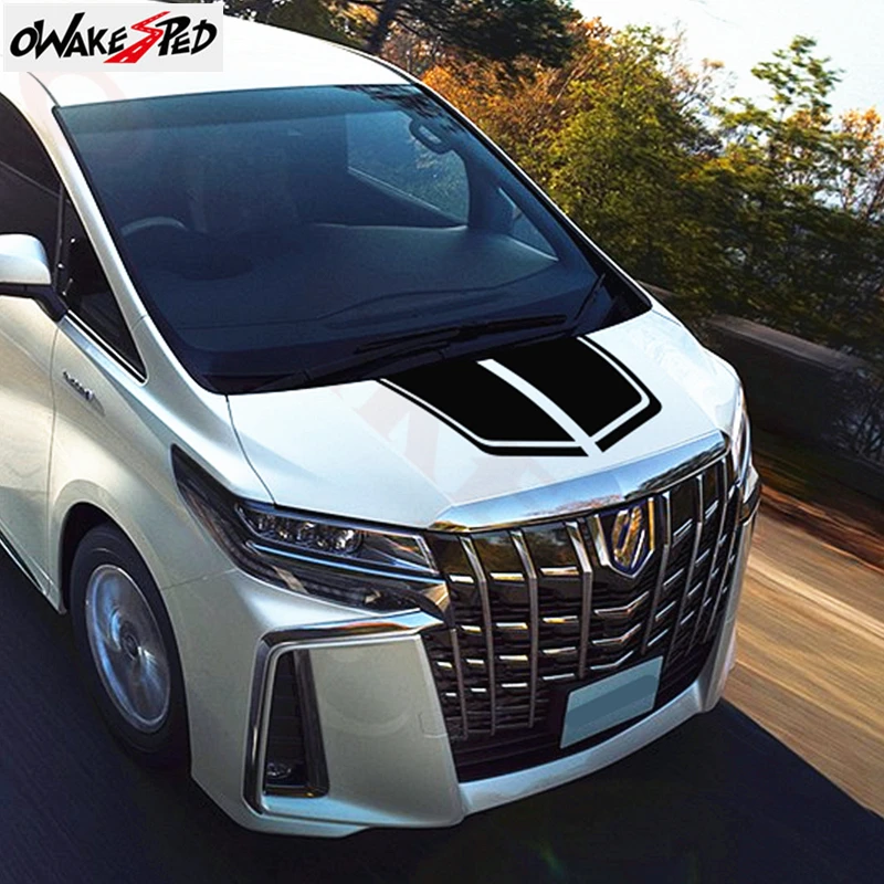 

1set Sport Styling Car Bonnet Stripes Decor Sticker Film Decal For Toyota Alphard Vellfire Stickers Auto Hood Body Vinyl Decals